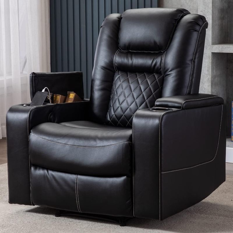 Home Cinema Couch - CANMOV 電動リクライニングチェア、USBポートとカップホルダー付き、通気性のあるレザー製ホームシアターシート、隠しアーム付き