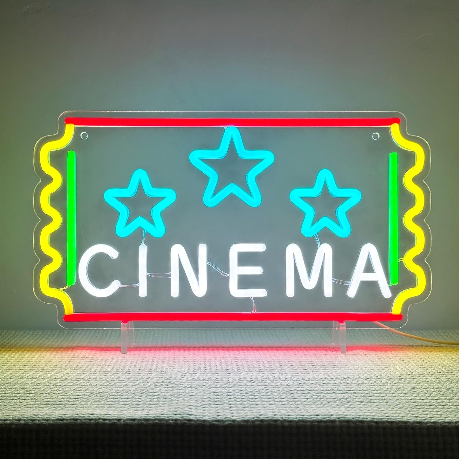 Home Cinema Tickets - 映画チケットネオンサイン スターLED カラフルな映画館 USB電源調光可能 ウォールアート ホームシアタールーム装飾