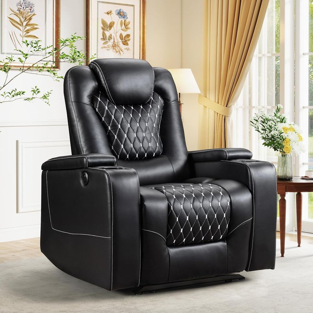 Home Cinema Couch - USBポートとカップホルダー付き電動リクライニングチェア - オーバーサイズ電動ホームシアター用シート PUレザー製リクライニング家具