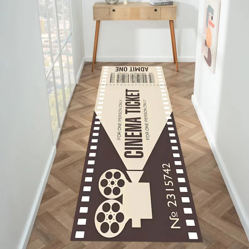 Home Cinema Tickets - ヴィンテージ映画チケットフィルムテーマカーペットマットラグ家の装飾映画柄フロアエリアラグ玄関廊下レトロデザイン