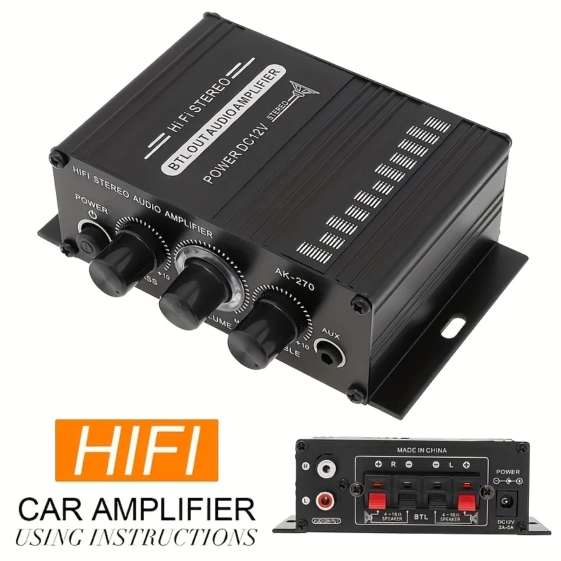Home Cinema Beamer - AK-270 400W ミニパワーアンプ 12V/24V 2.0 チャンネルステレオオーディオアンプ
