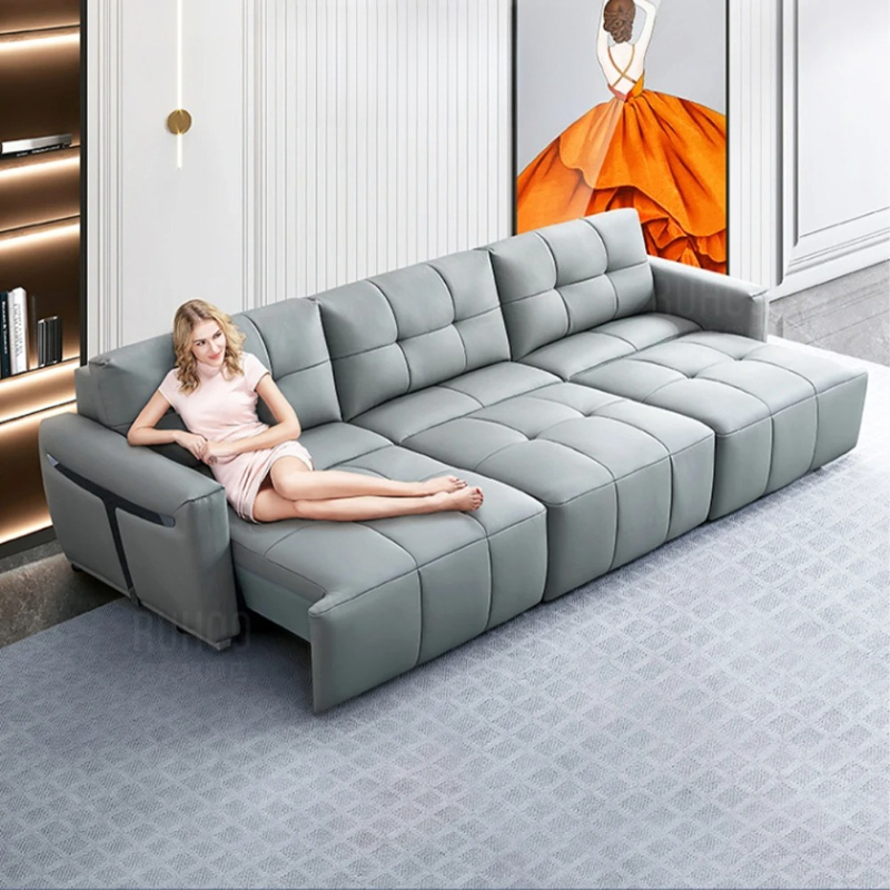 Home Cinema Couch - リンラムリム電動コンバーチブルソファベッド イタリア製本革スリーパーカウチ 多機能折りたたみソファベッド 映画鑑賞室用