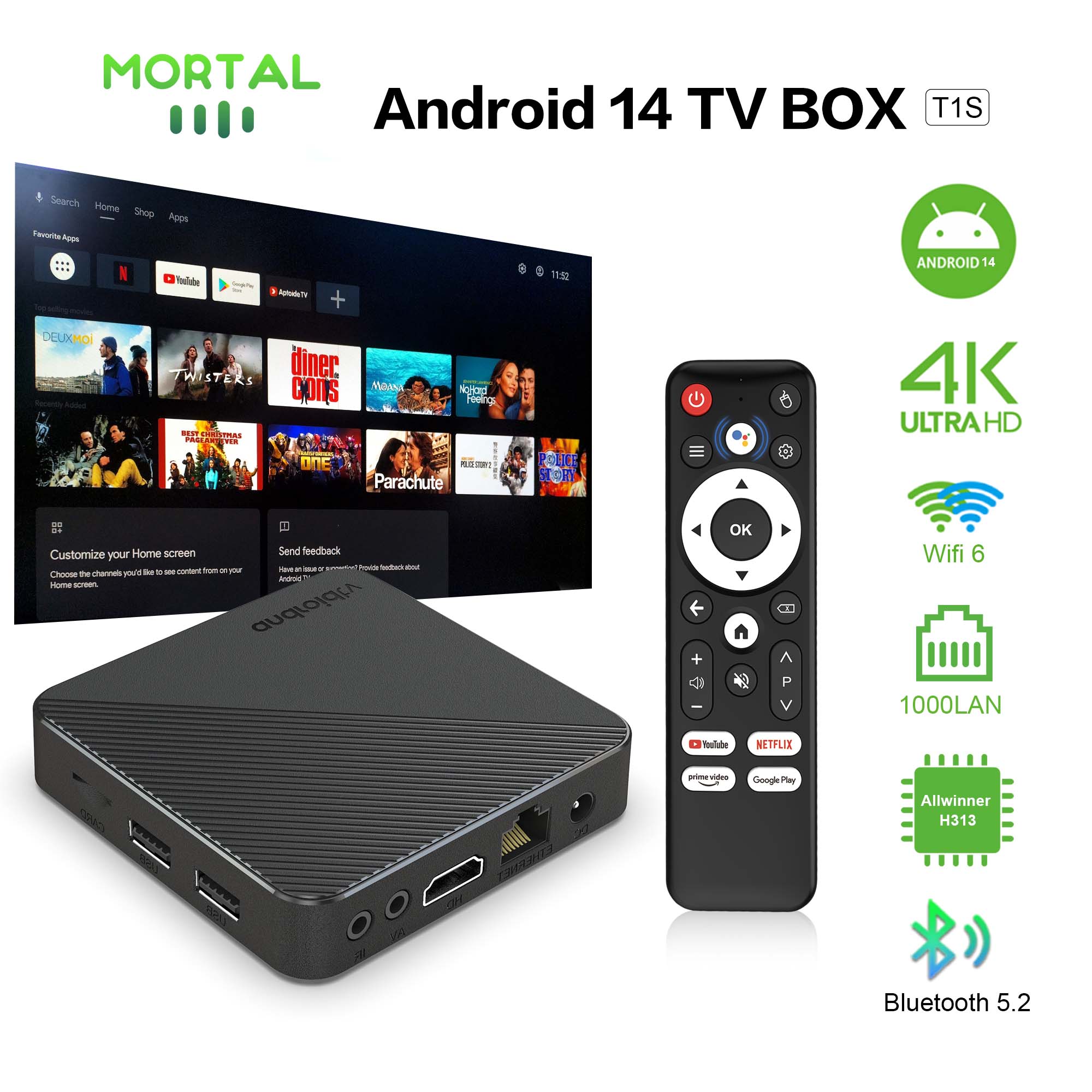 Home Cinema Player - Android14 スマートホームシアター TV ボックス T1S AllwinnerH313