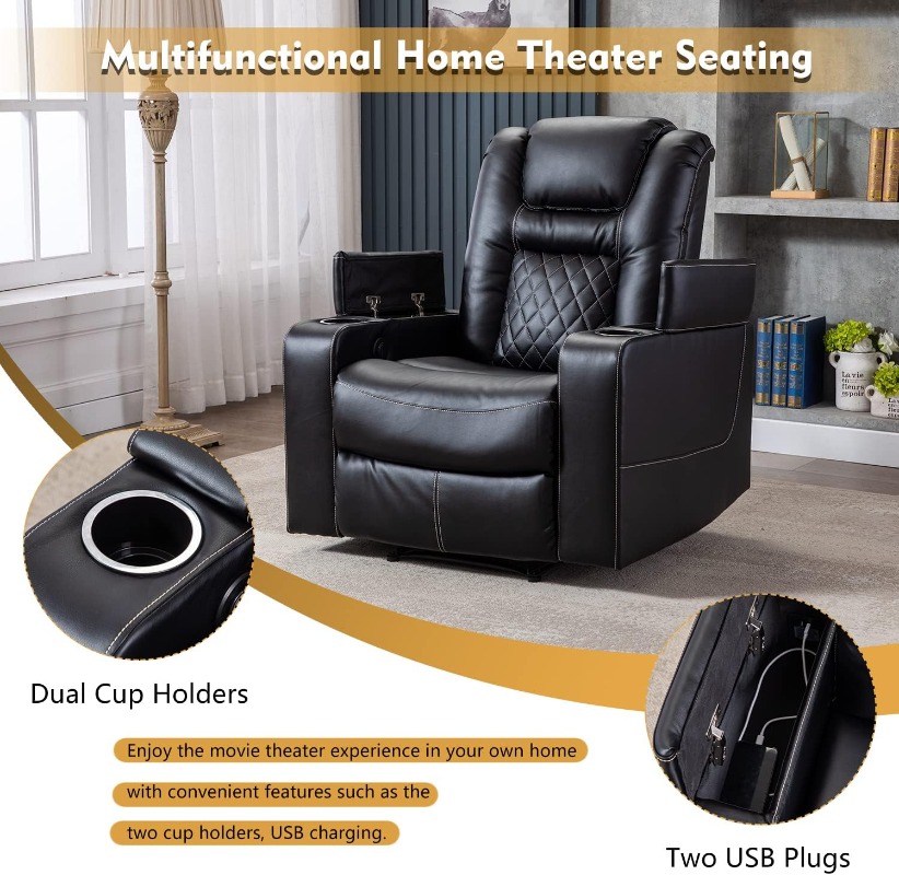 CANMOV 電動リクライニングチェア、USBポートとカップ - Home Cinema Couch のレビューと価格