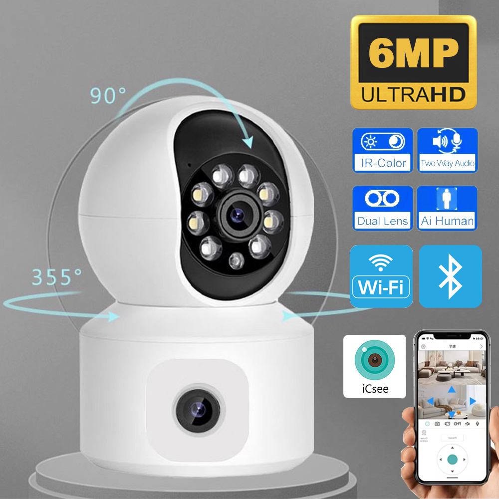6MP ICSEE WiFi IPカメラ デュアルレンズ デ - Home Cinema Screen のレビューと価格