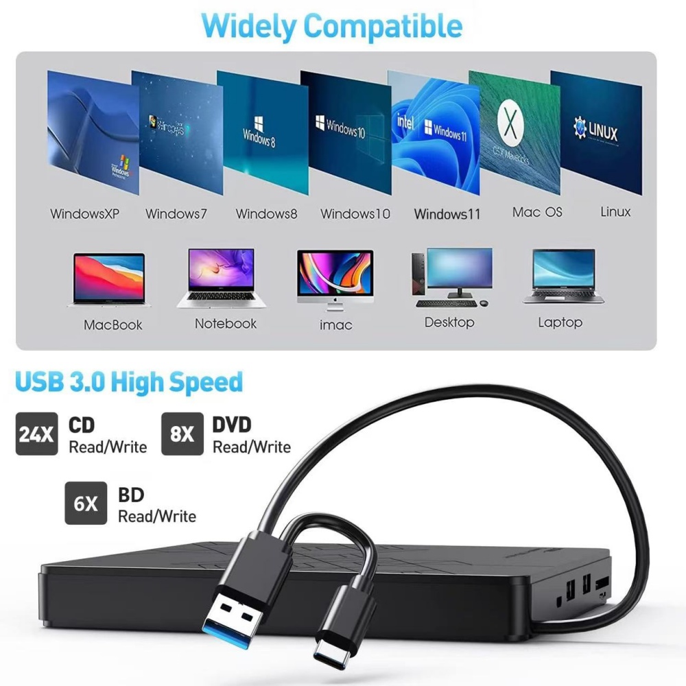 5-in-1 外部 Blu-ray ドライブ、ポータブル B - Blu Ray Disc Player のレビューと価格