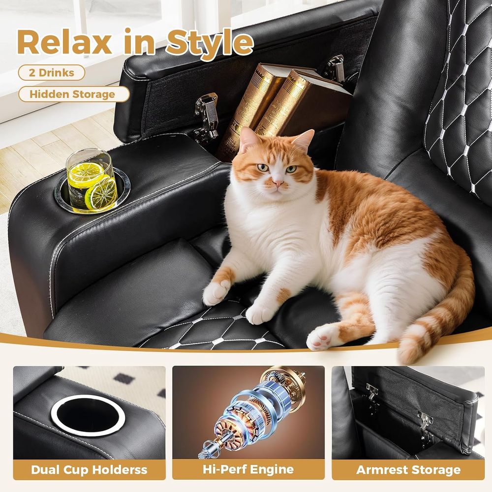 USBポートとカップホルダー付き電動リクライニングチェア - - Home Cinema Couch のレビューと価格