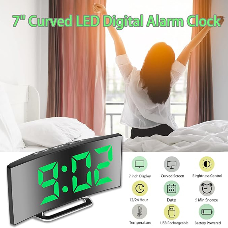 LED デジタル目覚まし時計曲面スクリーンミラー静音電子時計 - Home Cinema Led のレビューと価格