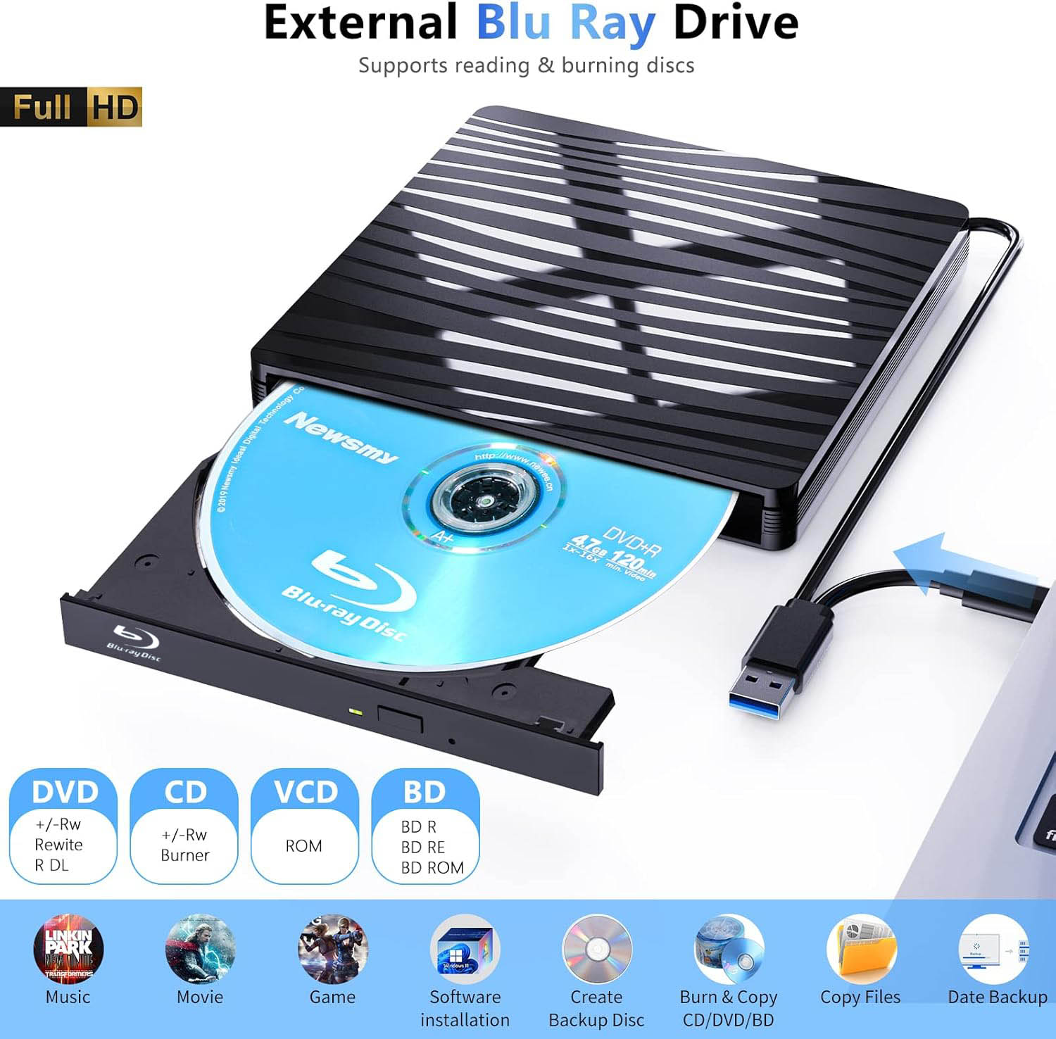 USB3.0 外付けブルーレイ光学ドライブ ノートパソコン  - Blu Ray Disc Player のレビューと価格