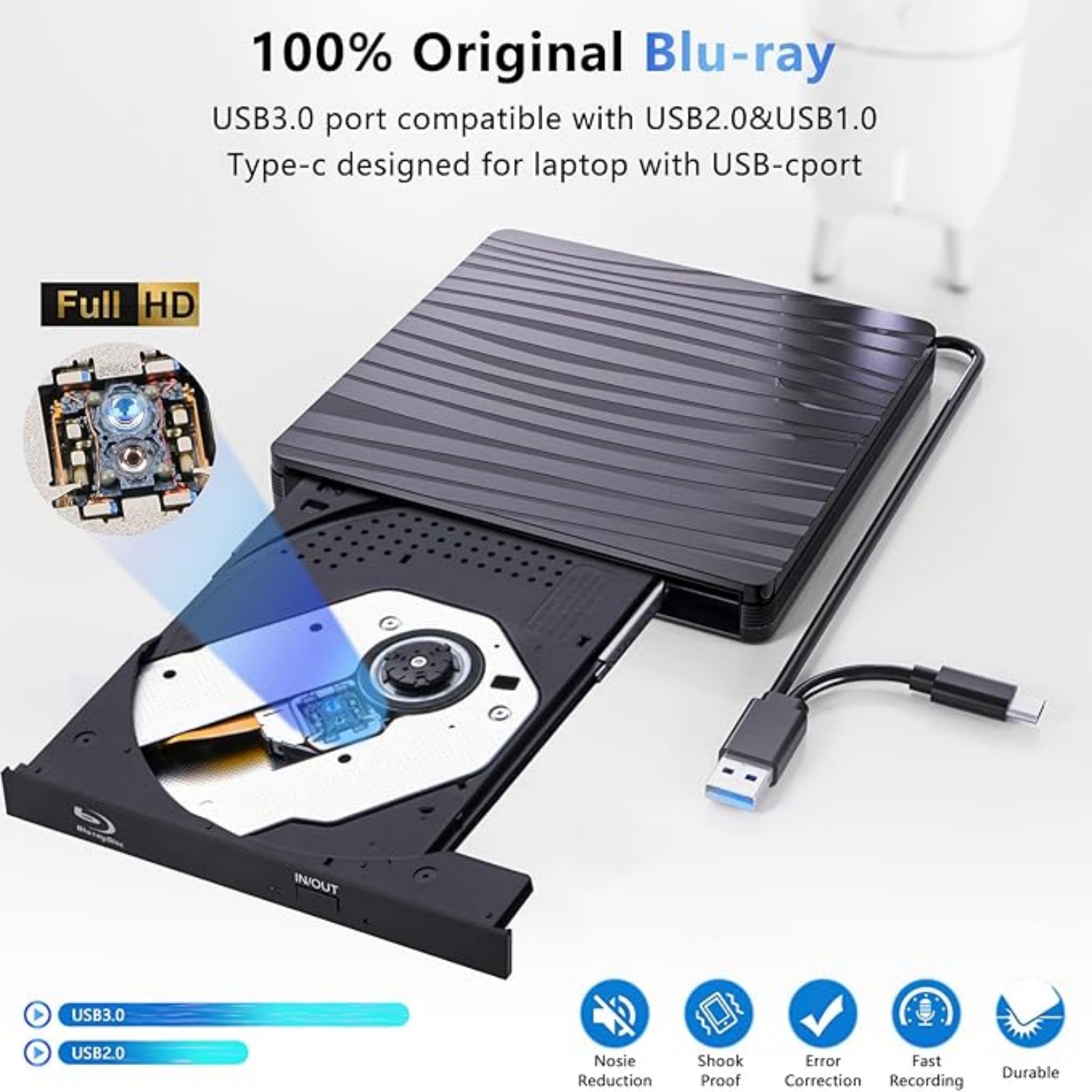 USB3.0 外付けブルーレイ光学ドライブ ノートパソコン  - Blu Ray Disc Player のレビューと価格